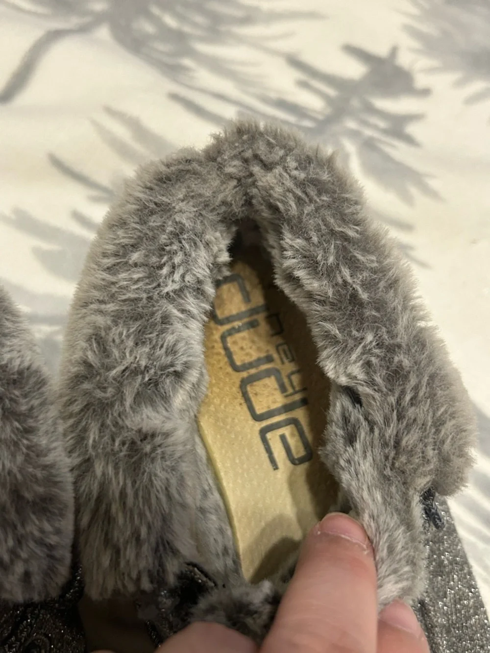 Hey Dude Youth Gray Faux-Fur Lined Slip-On Moccasins